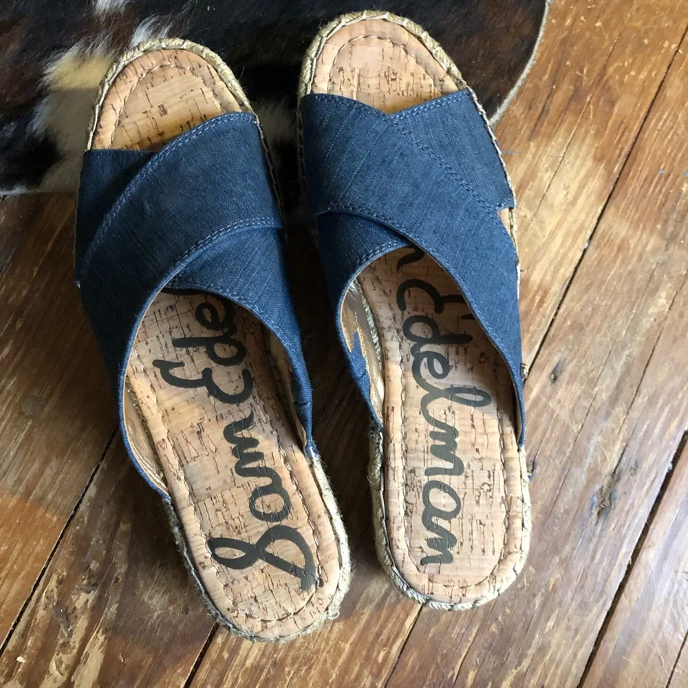 Sam Edelman Navy Denim Espadrille Slide Sandals
